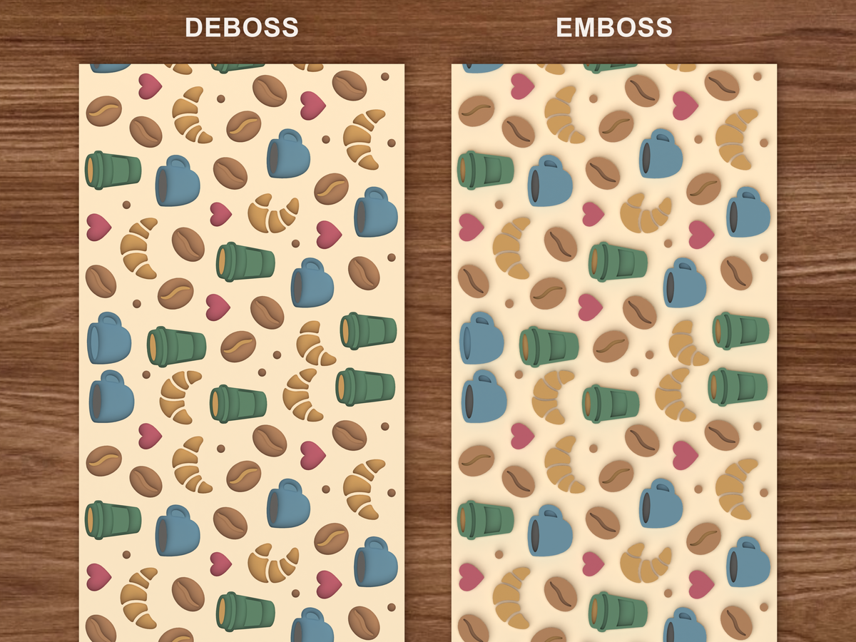 Coffee Shop Pastry Textured Roller - 06 emboss deboss comparison colored