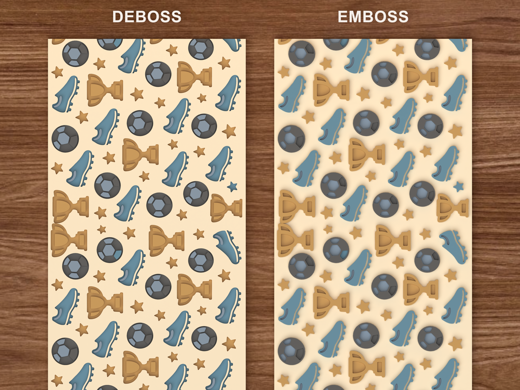 Soccer Trophy Textured Roller STL File - 06 emboss deboss comparison colored