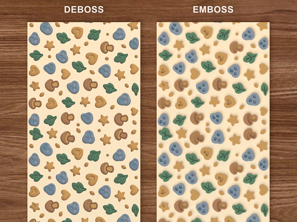 Fawn Forest Textured Roller STL File - 06 emboss deboss comparison colored