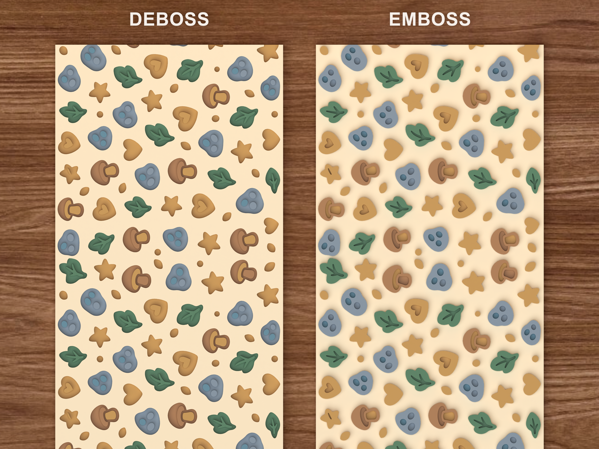 Fawn Forest Textured Roller STL File - 06 emboss deboss comparison colored