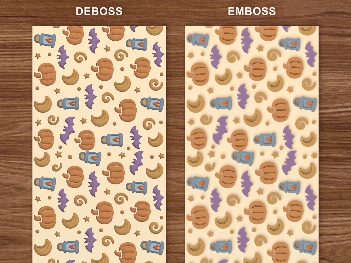 Moonlit Pumpkin Patch Textured Roller STL File - 06 emboss deboss comparison colored