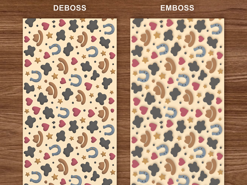 Cow Print Western Textured Roller STL File - 06 emboss deboss comparison colored