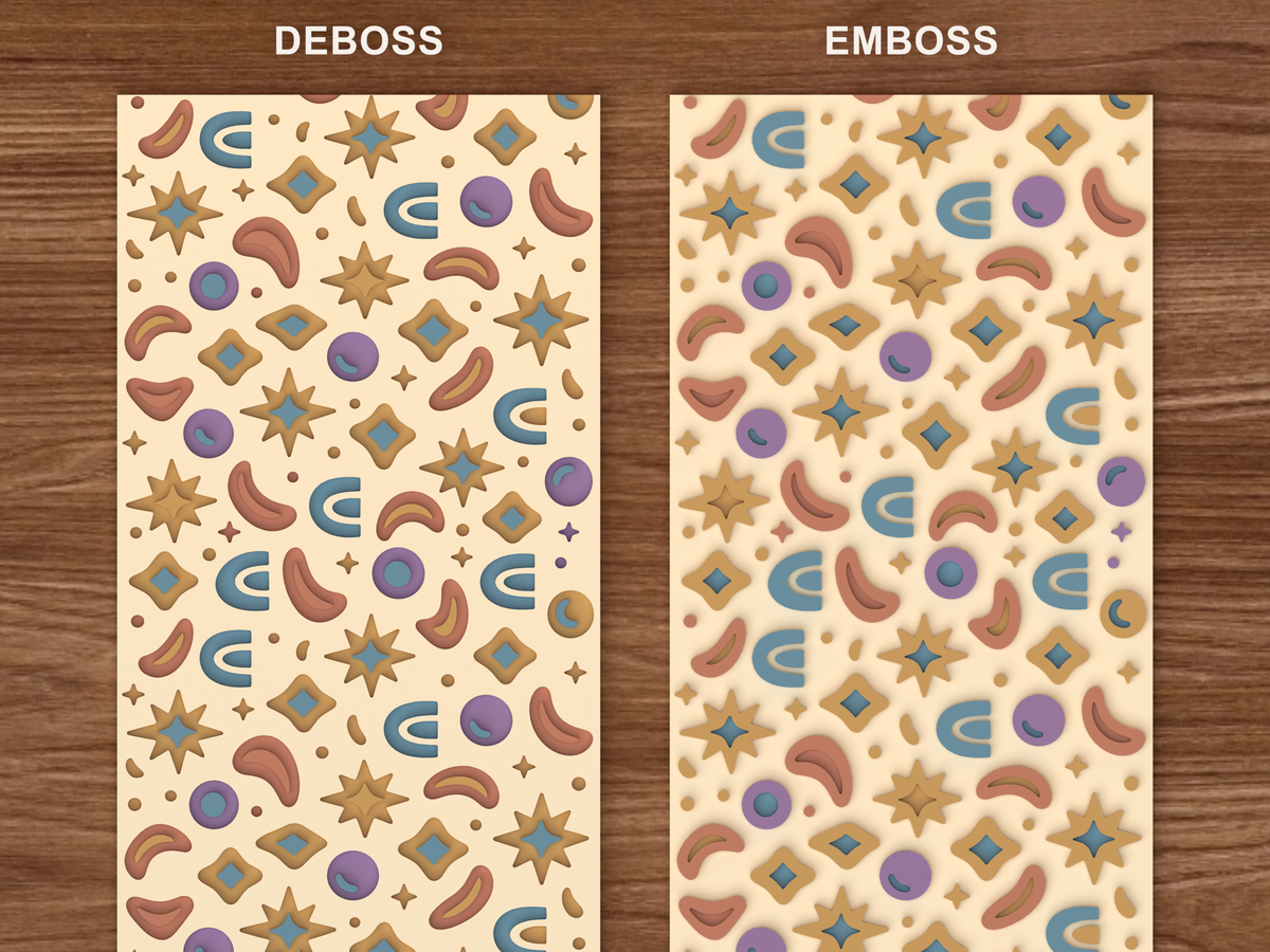 Boho Celestial Rainbow Textured Roller STL File - 06 emboss deboss comparison colored