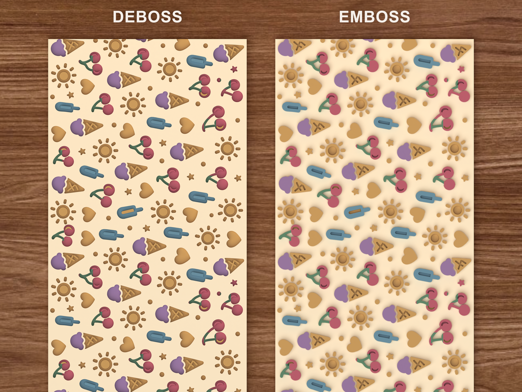Summer Treats Textured Roller STL File - 06 emboss deboss comparison colored
