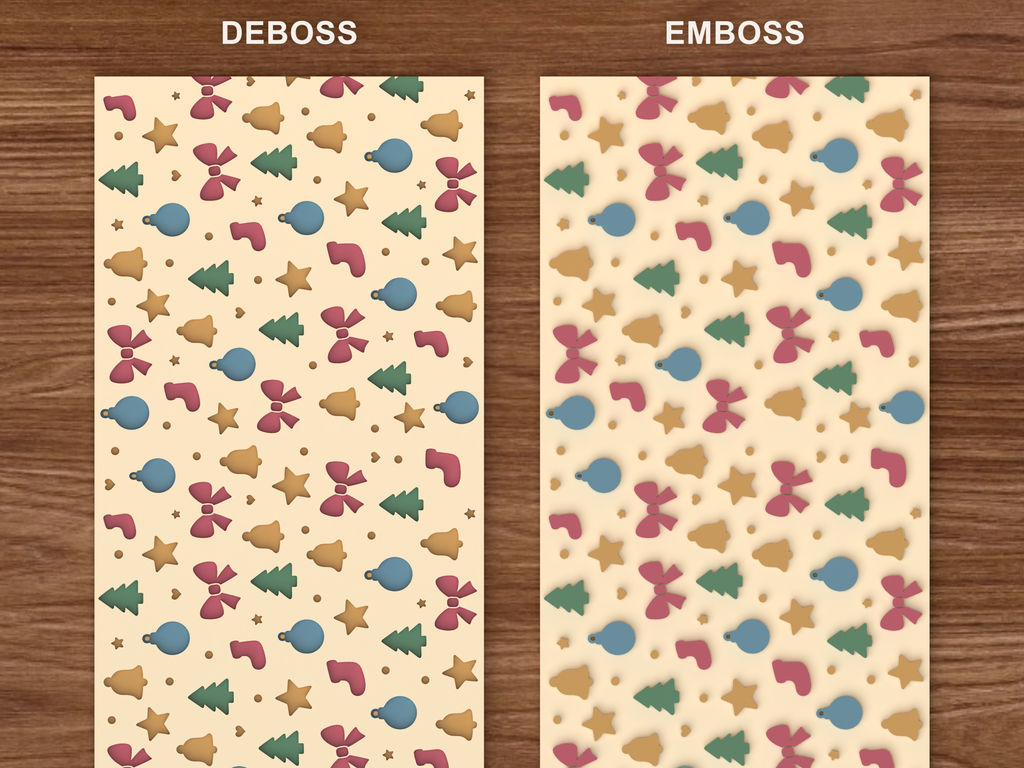 Christmas Ornaments Textured Roller STL File - 06 emboss deboss comparison colored