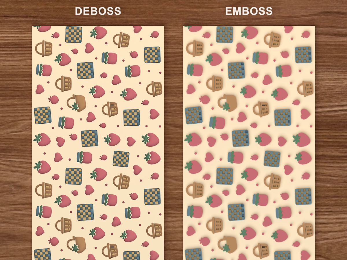 Strawberry Picnic Textured Roller STL File - 06 emboss deboss comparison colored