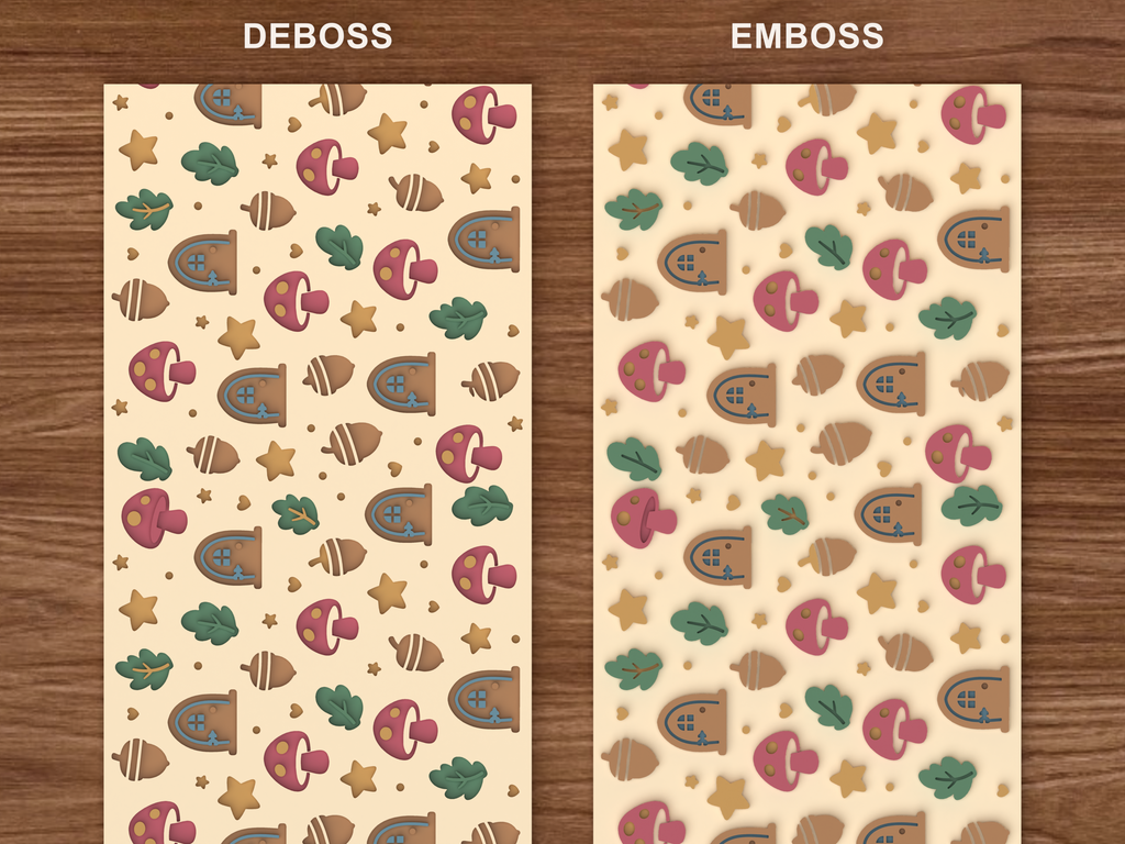 Woodland Fairy Garden Textured Roller STL File - 06 emboss deboss comparison colored