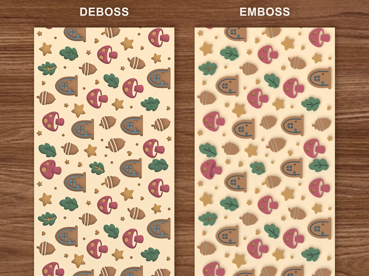 Woodland Fairy Garden Textured Roller - 06 emboss deboss comparison colored