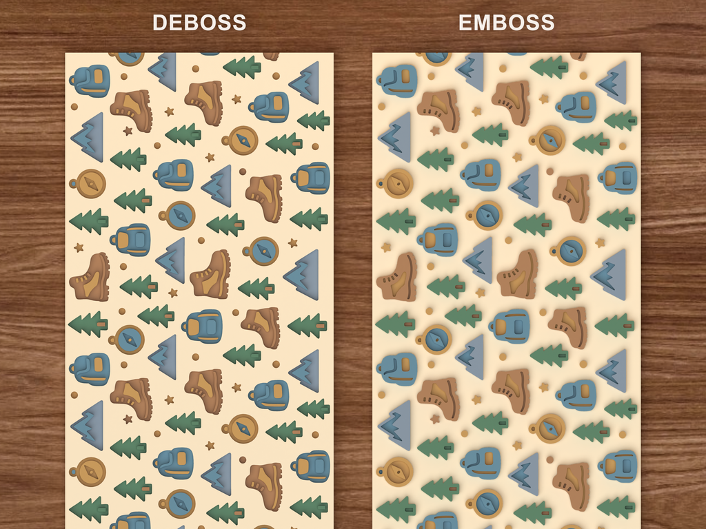 Hiking Adventure Textured Roller STL File - 06 emboss deboss comparison colored