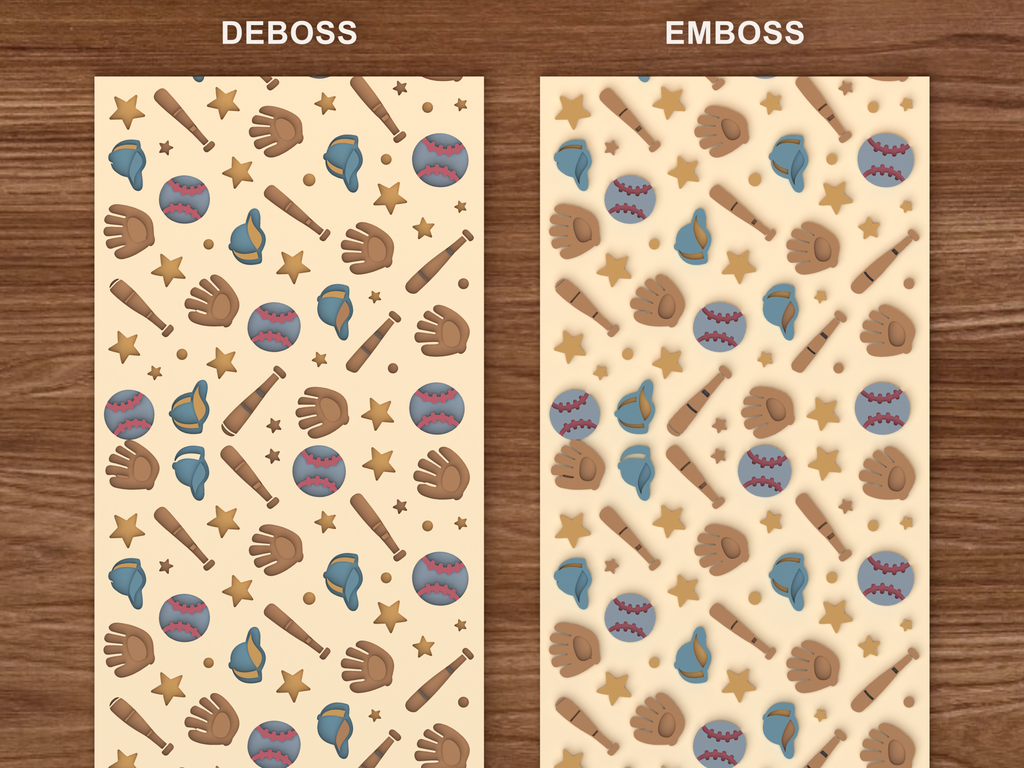 Baseball Sports Textured Roller STL File - 06 emboss deboss comparison colored