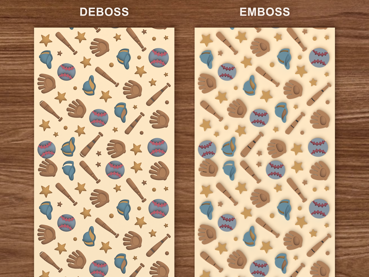 Baseball Sports Textured Roller STL File - 06 emboss deboss comparison colored