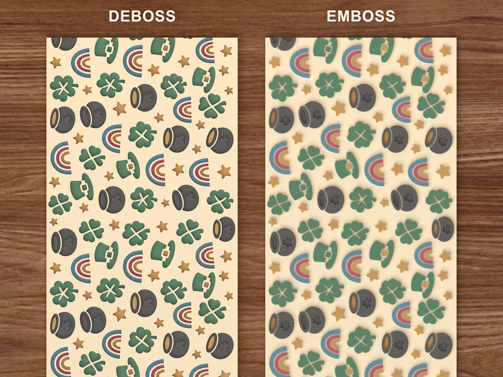 St Patrick's Day Textured Roller STL File - 06 emboss deboss comparison colored