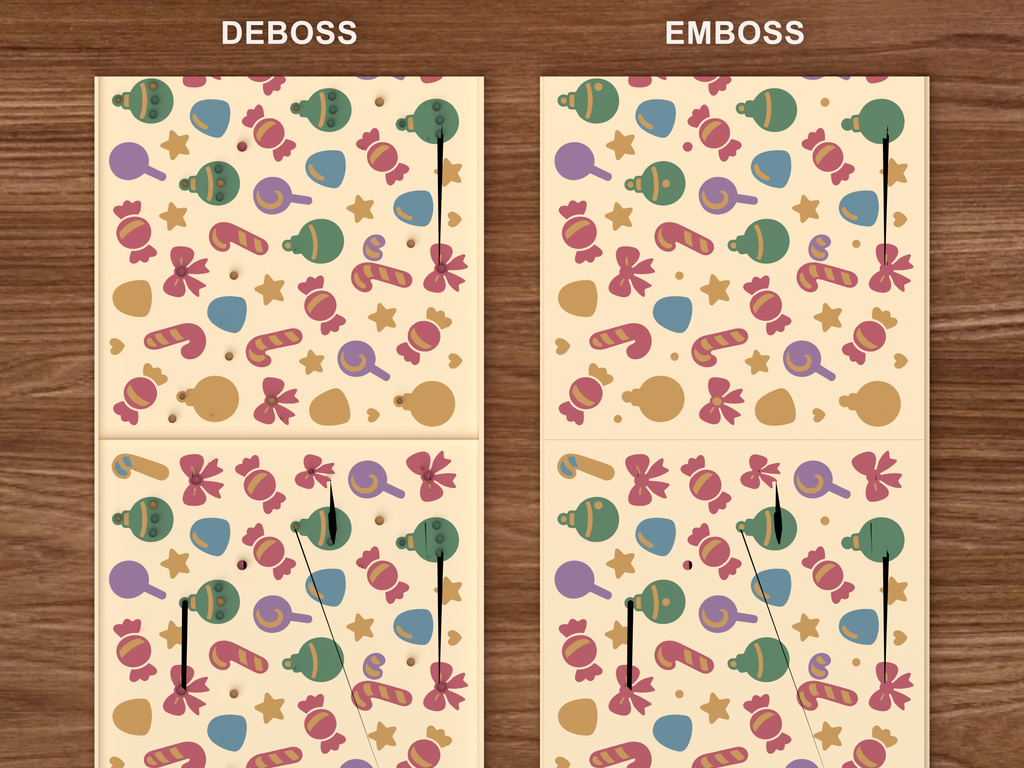 Christmas Candy Ornaments Textured Roller STL File - 06 emboss deboss comparison colored