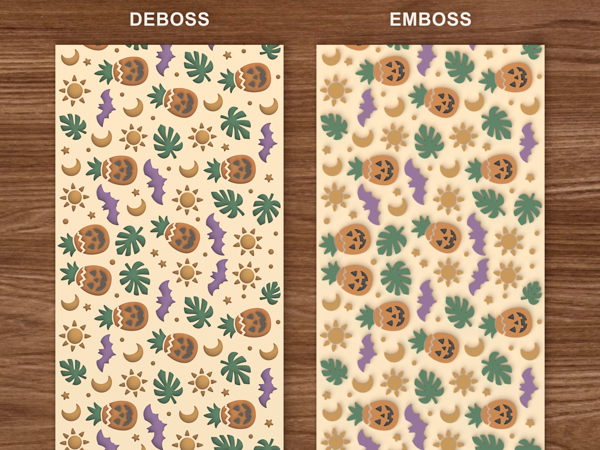 Summerween Pineapple Lantern Textured Roller STL File - 06 emboss deboss comparison colored