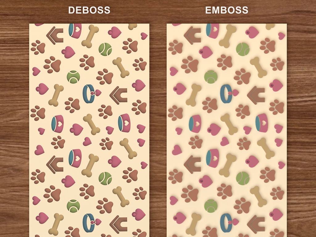 Dog Pet Textured Roller STL File - 06 emboss deboss comparison colored