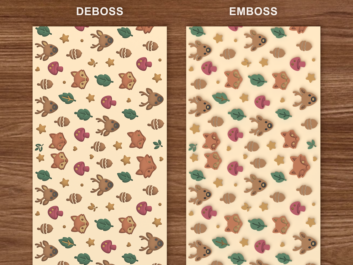 Woodland Forest Animals Textured Roller - 06 emboss deboss comparison colored