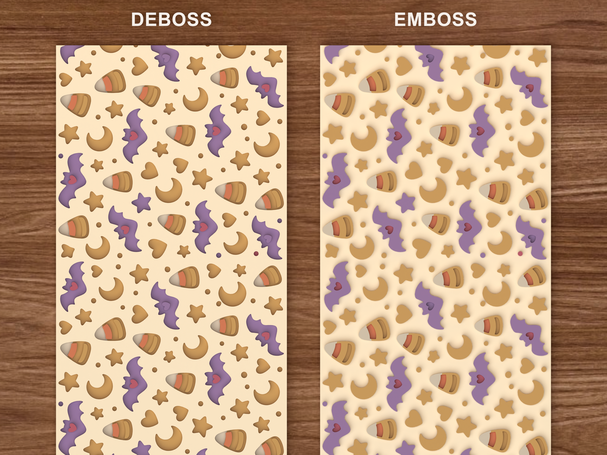 Candy Corn Bat Confetti Textured Roller STL File - 06 emboss deboss comparison colored
