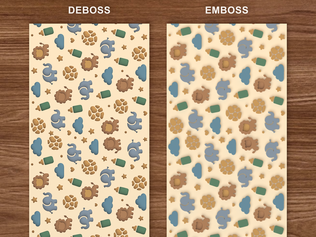 Safari Baby Shower Textured Roller STL File - 06 emboss deboss comparison colored