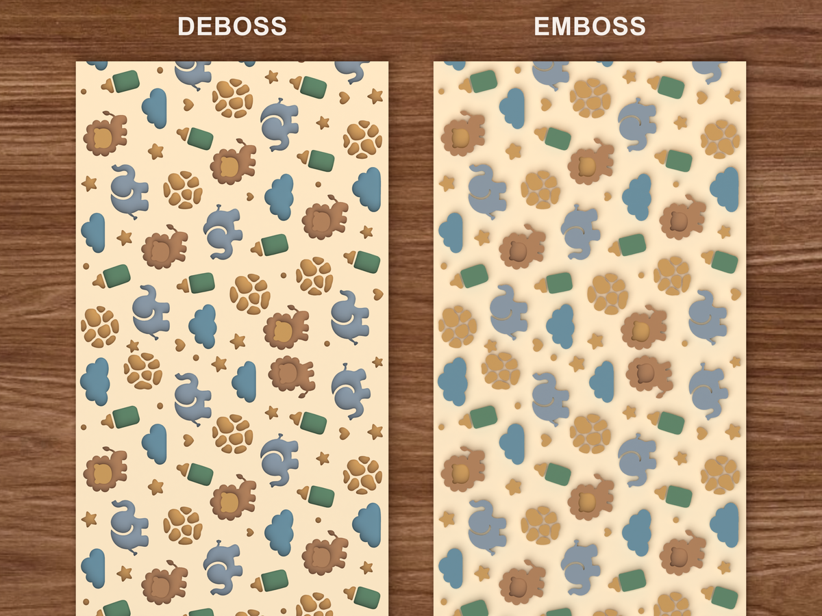 Safari Baby Shower Textured Roller STL File - 06 emboss deboss comparison colored