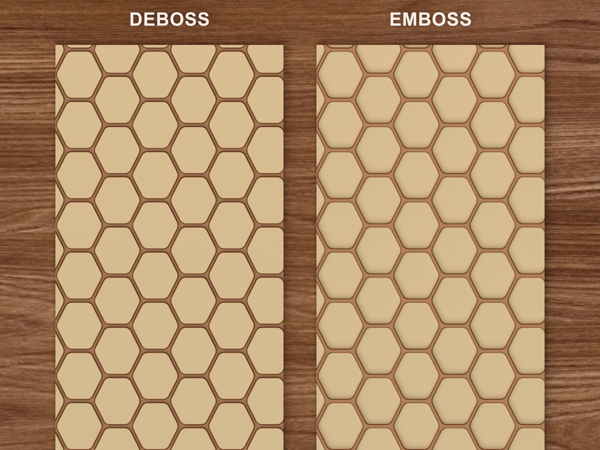 Honeycomb Hexagon Textured Roller STL File - 06 emboss deboss comparison colored