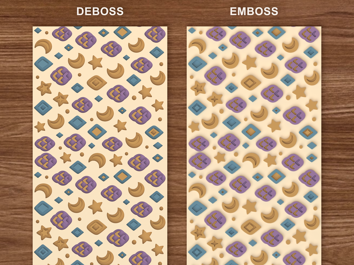 Snake Skin Geometric Textured Roller STL File - 06 emboss deboss comparison colored