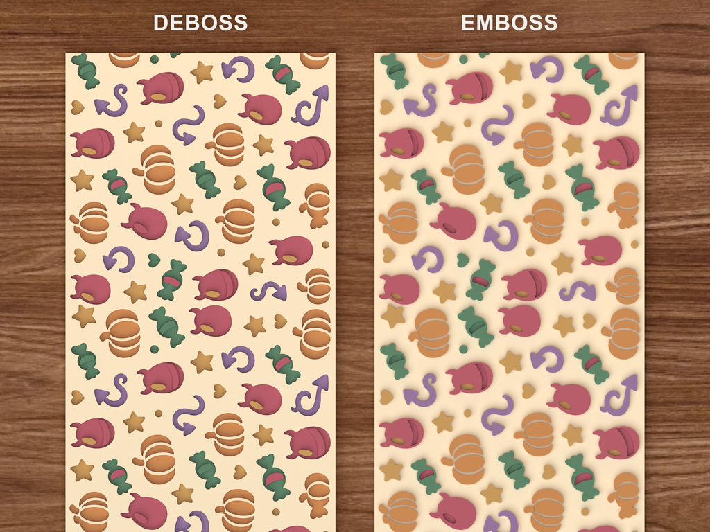 Devilish Egg Halloween Textured Roller STL File - 06 emboss deboss comparison colored