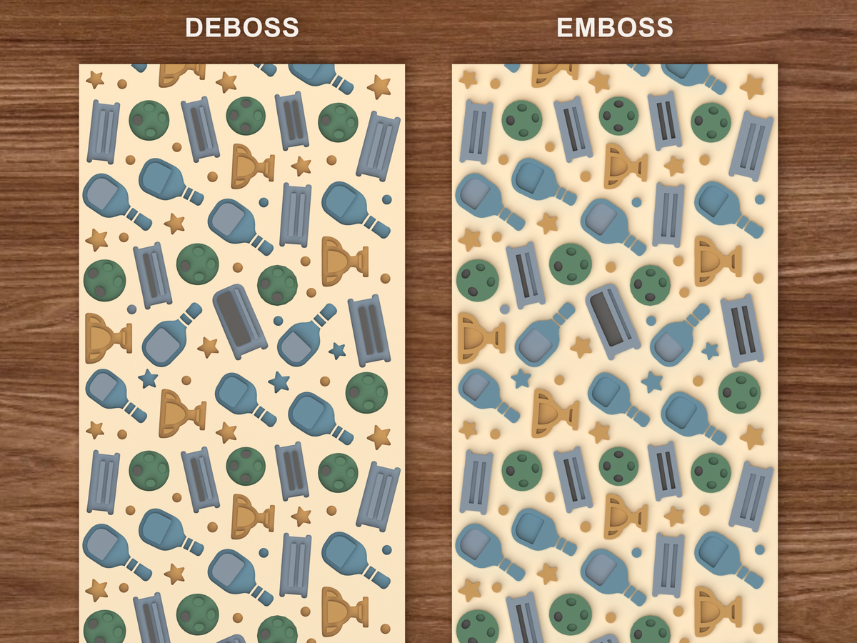 Pickleball Awards Textured Roller - 06 emboss deboss comparison colored