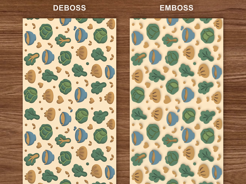 Dumpling Soup Vegetables Textured Roller STL File - 06 emboss deboss comparison colored