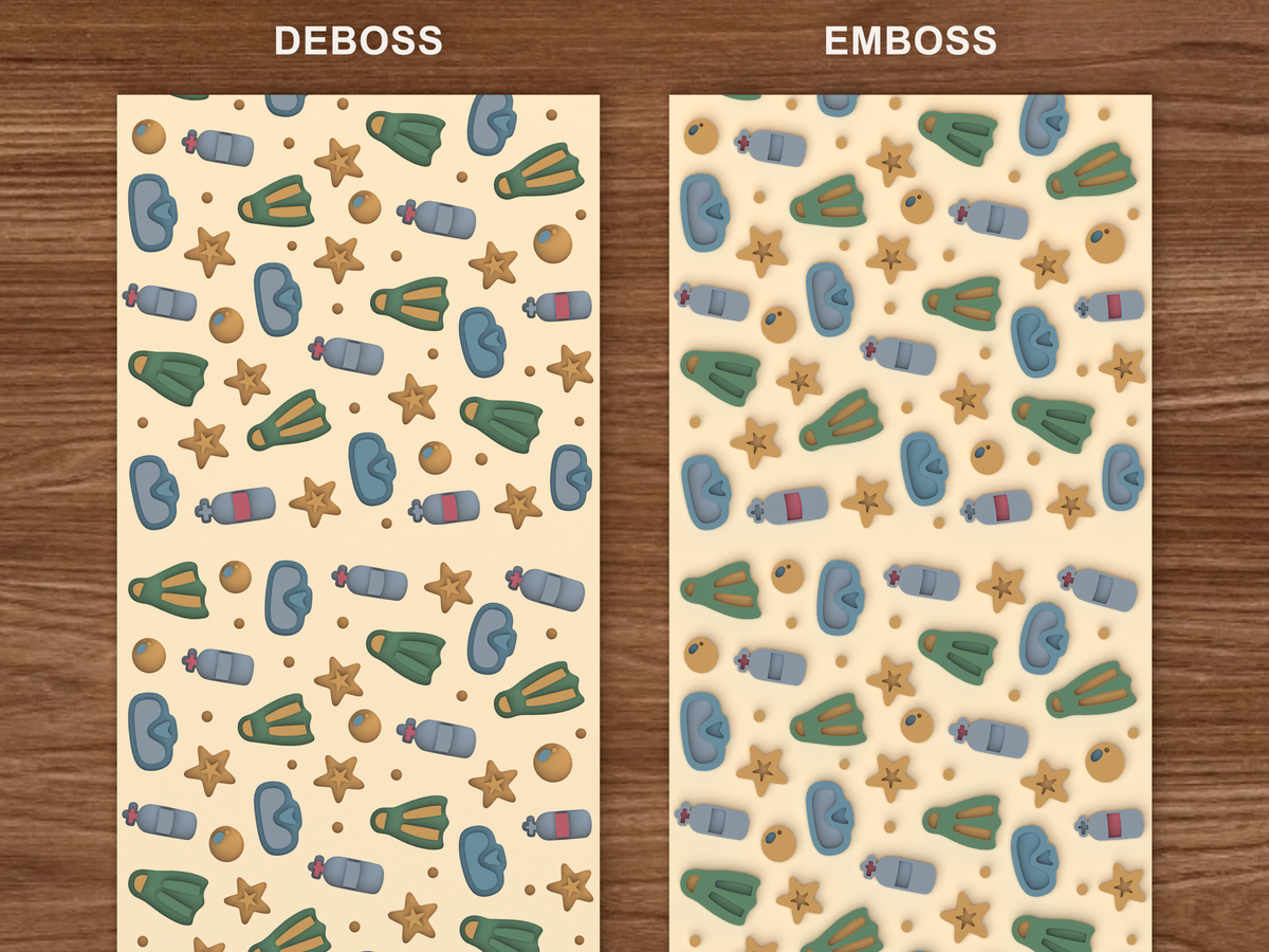 Scuba Diving Textured Roller STL File - 06 emboss deboss comparison colored