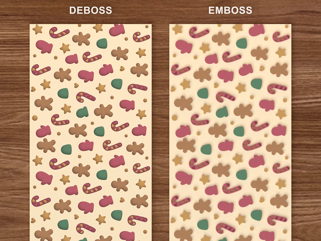 Christmas Cookie Icons Textured Roller STL File - 06 emboss deboss comparison colored