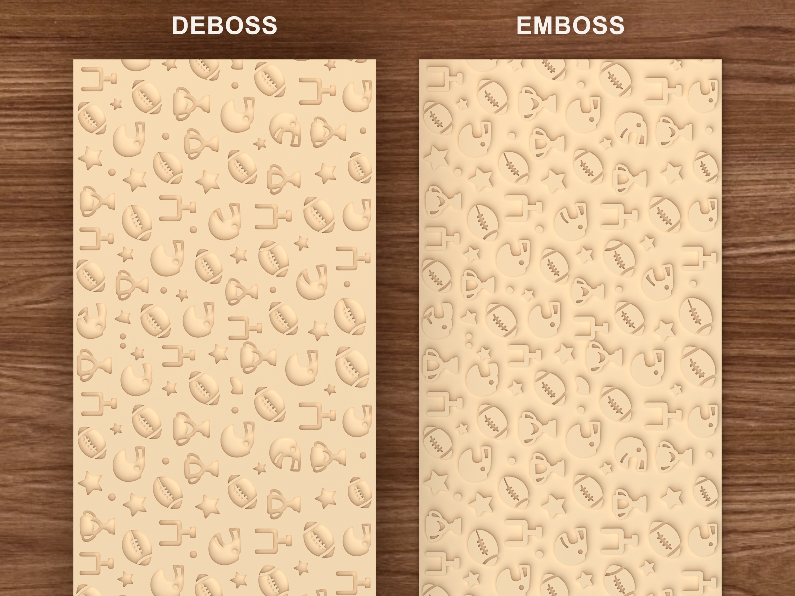 American Football Game Day Textured Roller STL File - 06 emboss deboss comparison