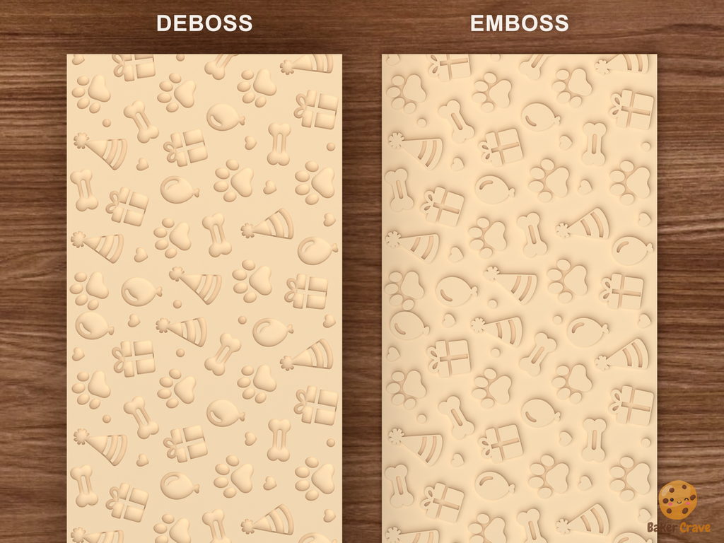 Pet Birthday Textured Roller STL File - 06 emboss deboss comparison