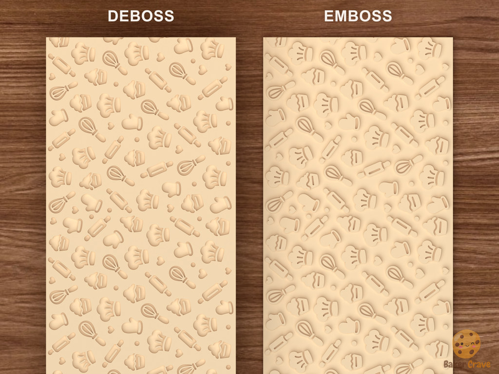 Baking Kitchen Chef Textured Roller STL File - 06 emboss deboss comparison