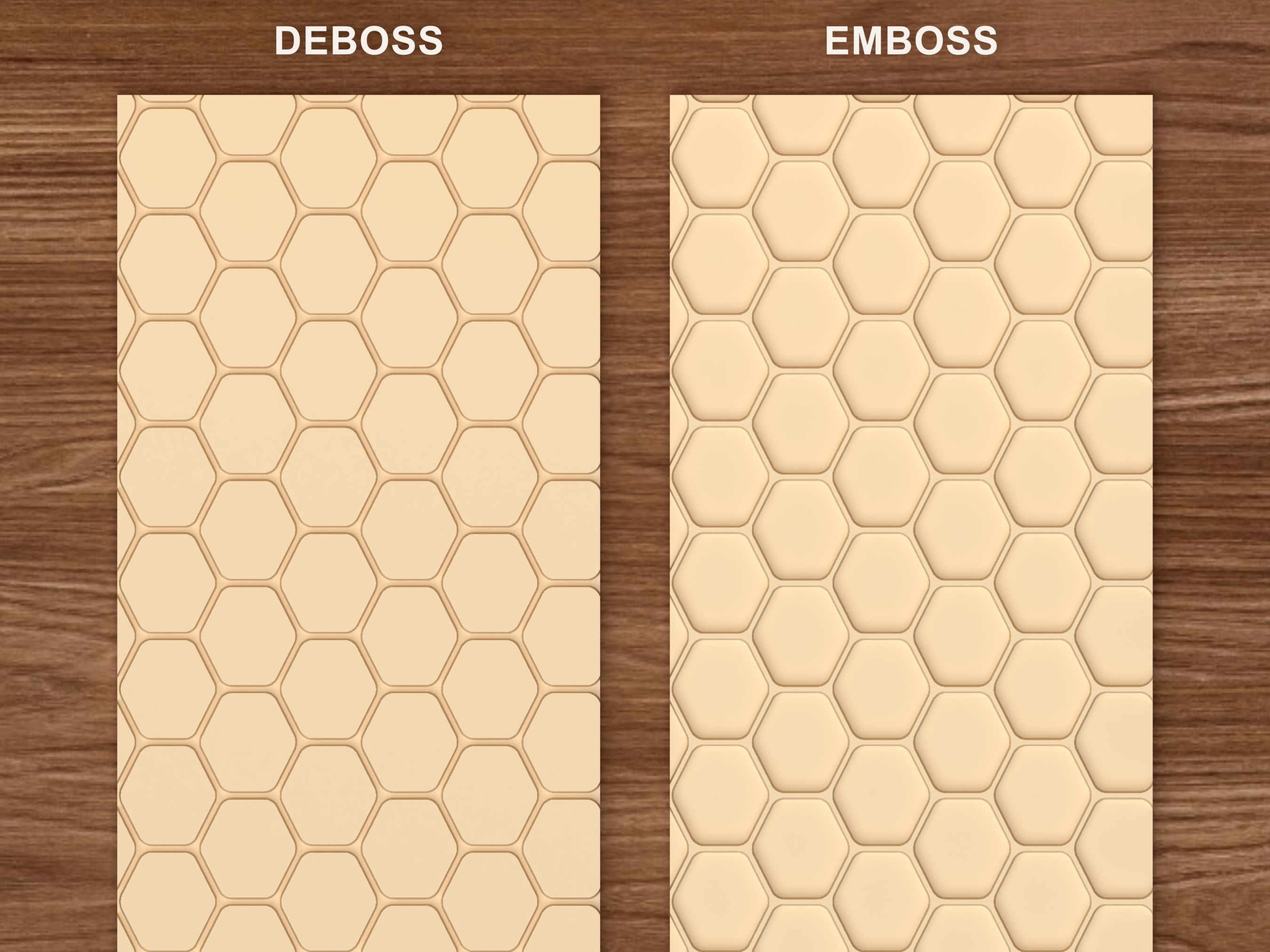 Honeycomb Hexagon Textured Roller STL File - 06 emboss deboss comparison