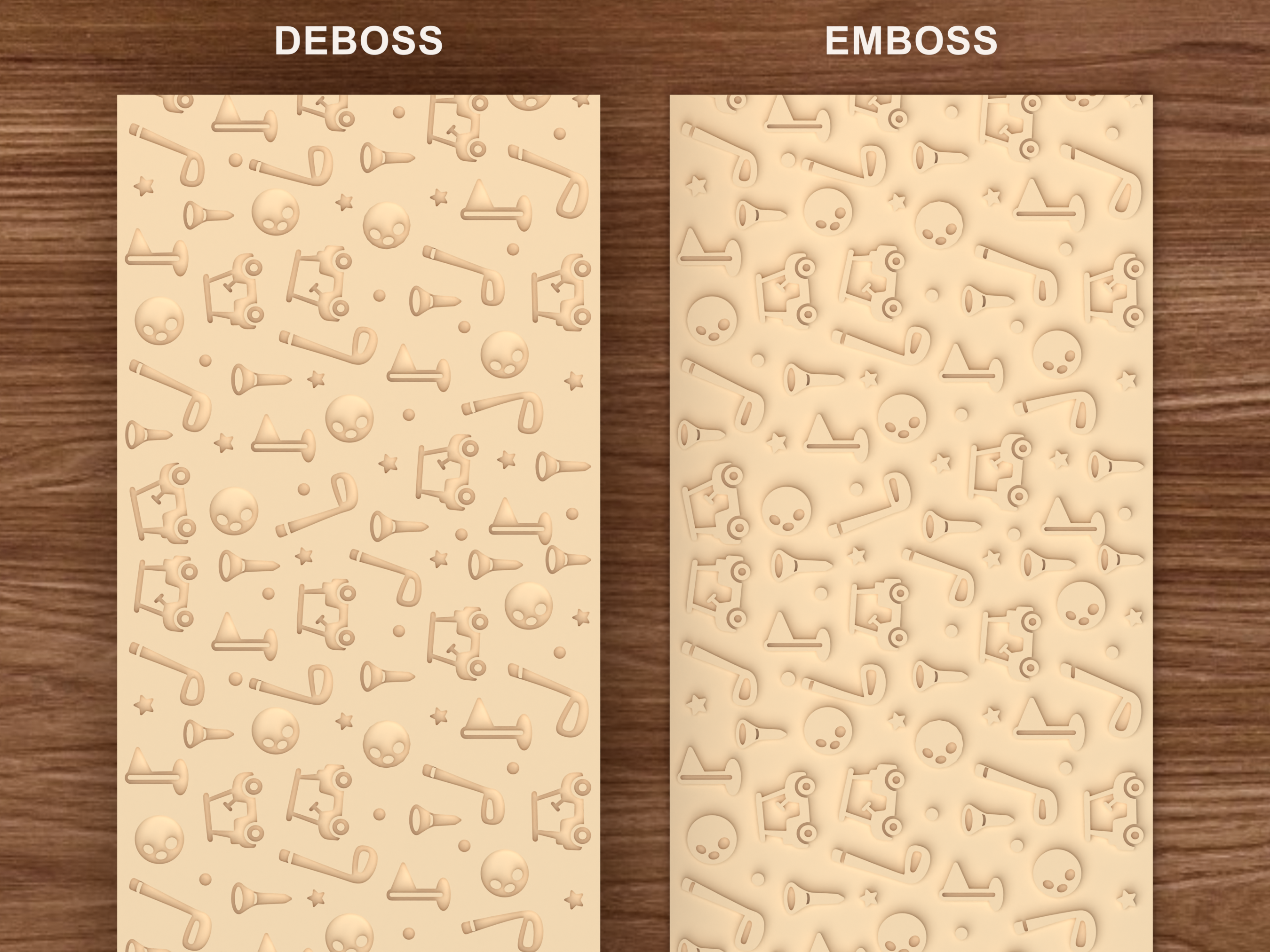 Golf Course Textured Roller STL File - 06 emboss deboss comparison