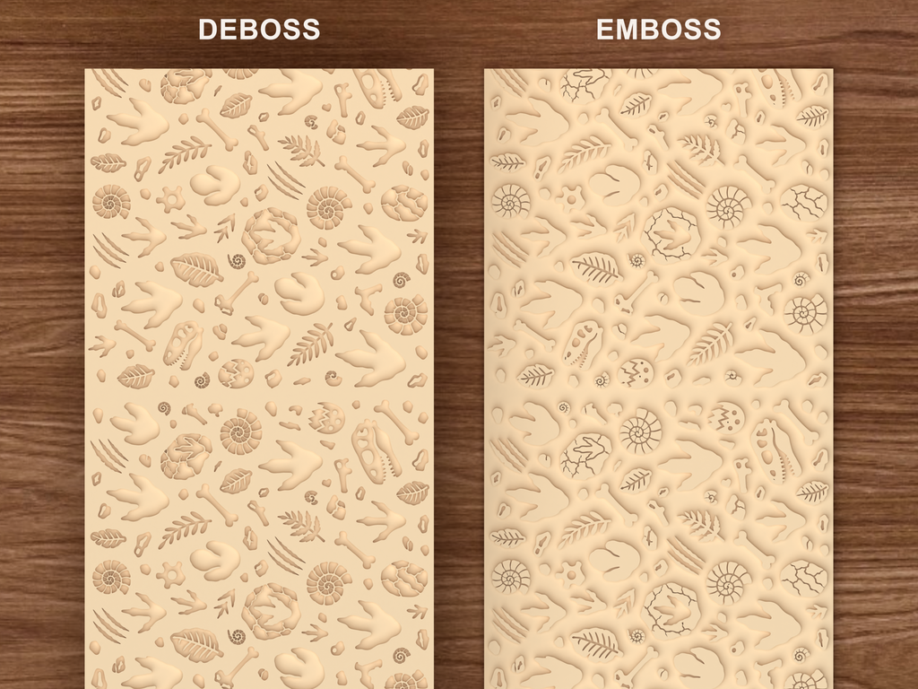 Dinosaur Fossil Tracks Textured Roller STL File - 06 emboss deboss comparison