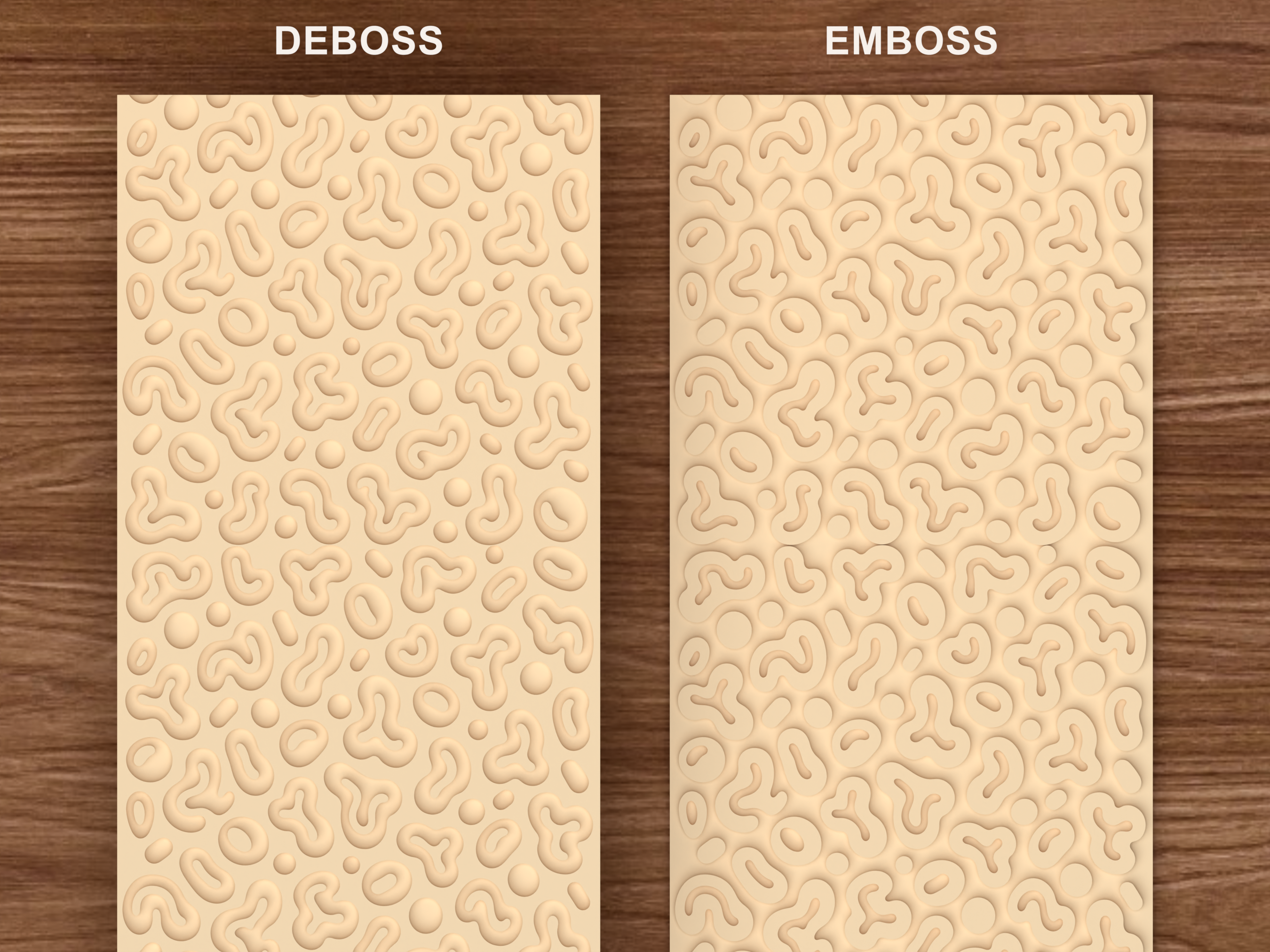 Abstract Amoeba Blob Textured Roller STL File - 06 emboss deboss comparison