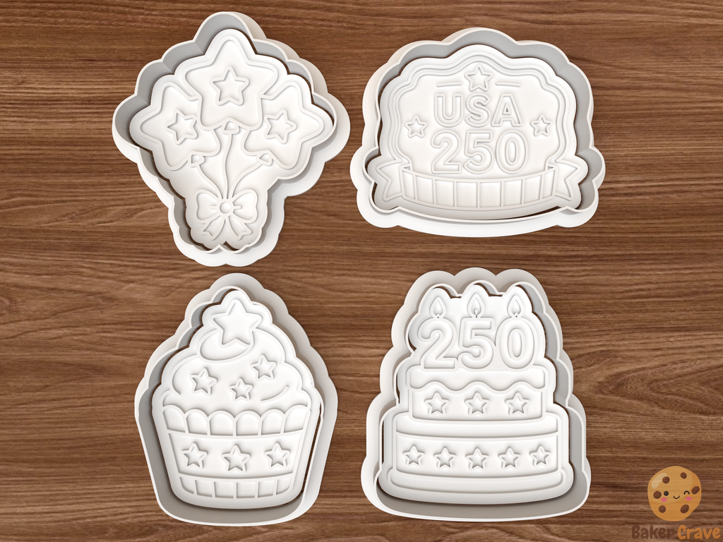 USA 250th Celebration Cookie Cutter Set STL File - 250th1