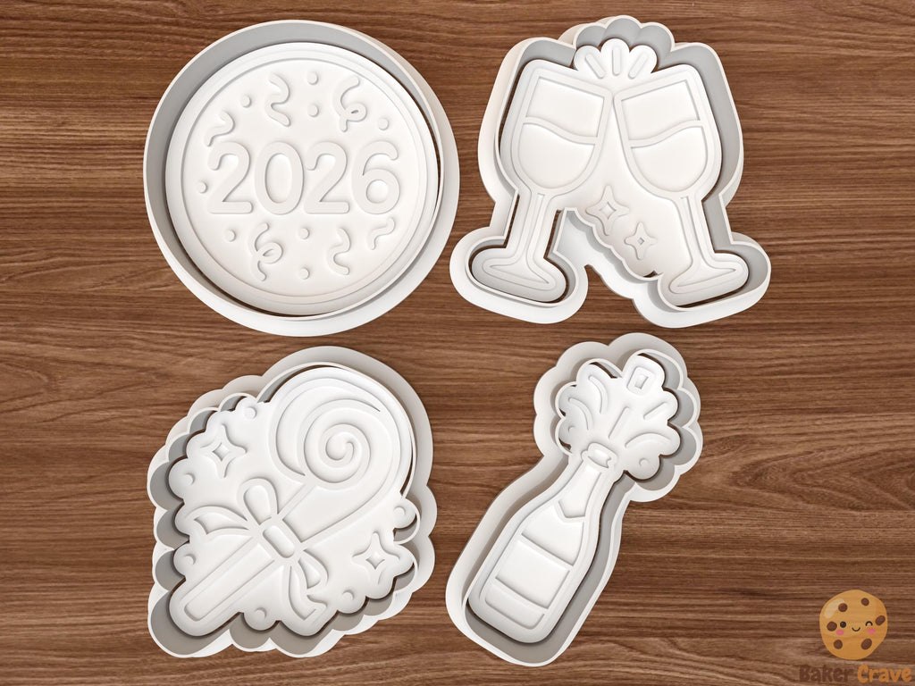 2026 New Year Party Cookie Cutter Set STL File