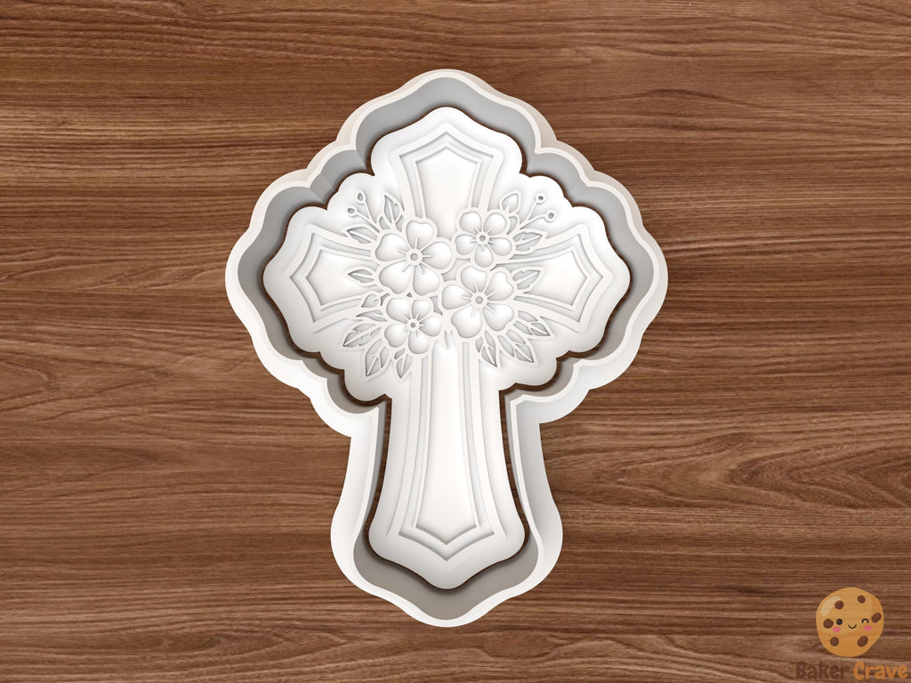 Cross with Flowers Cookie Cutter STL File