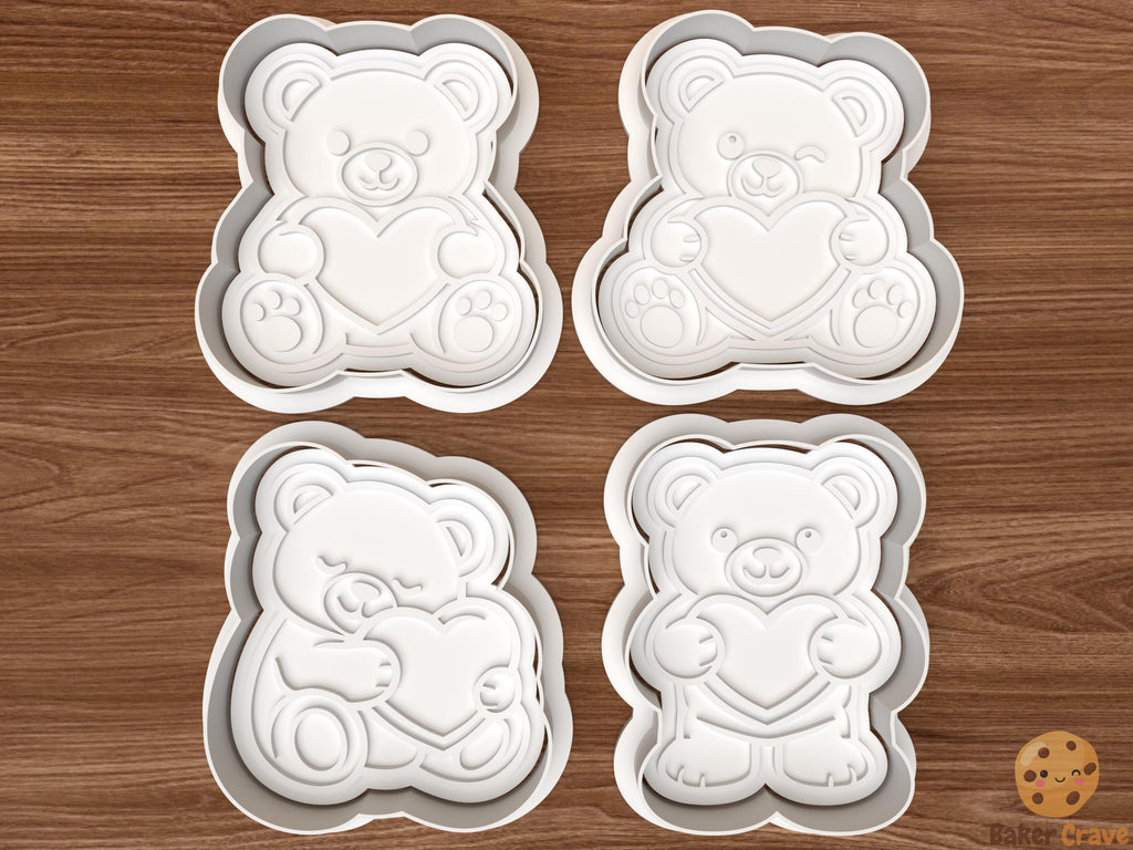 Teddy Bear With Heart Cookie Cutter Set STL File
