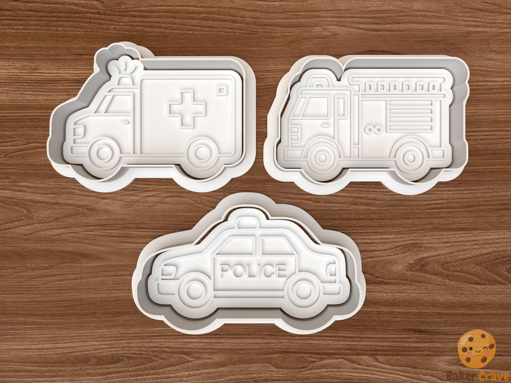 Emergency Vehicles Cookie Cutter Set STL File