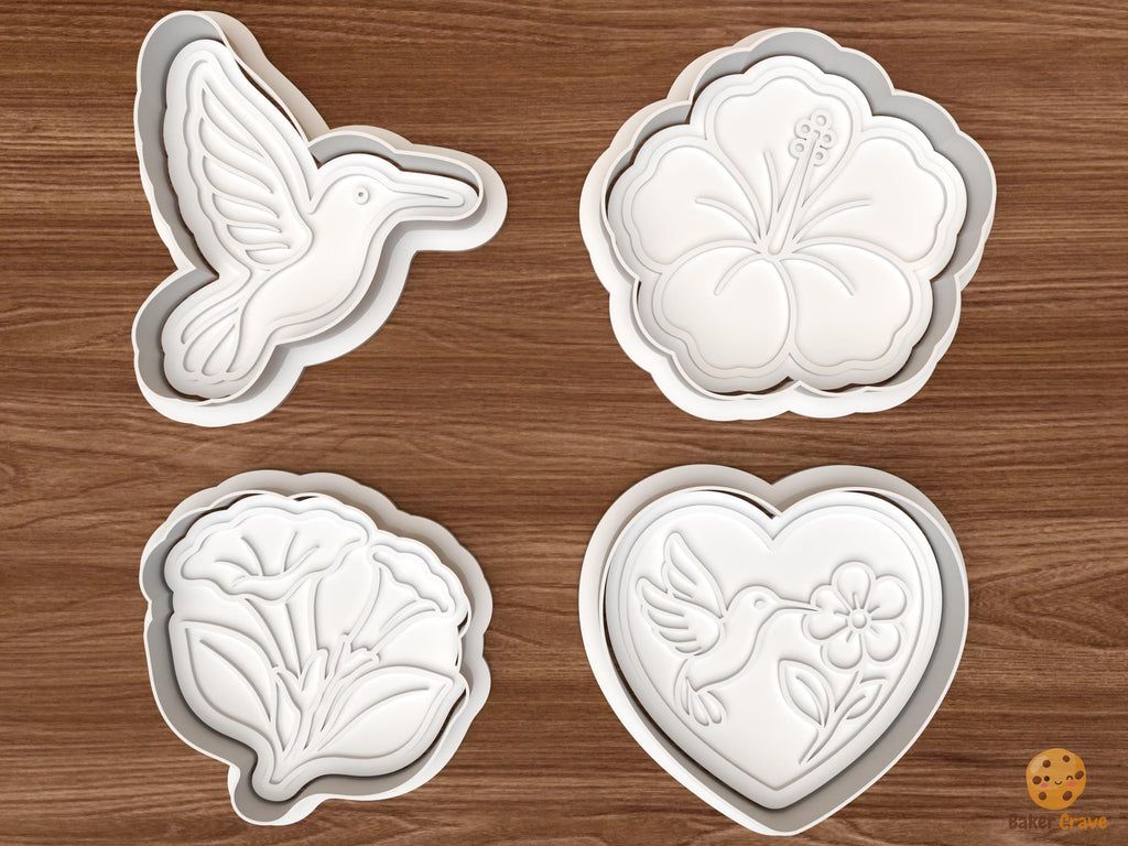 Hummingbird Flower Cookie Cutter Set STL File