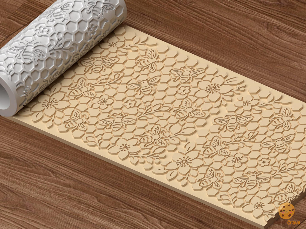 Honey Bee Floral Pattern Textured Roller STL File