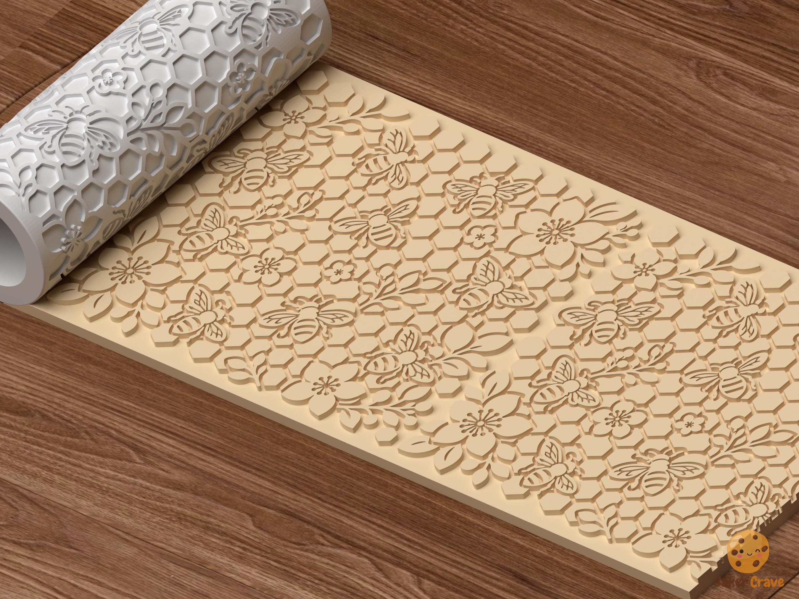 Honey Bee Floral Pattern Textured Roller STL File