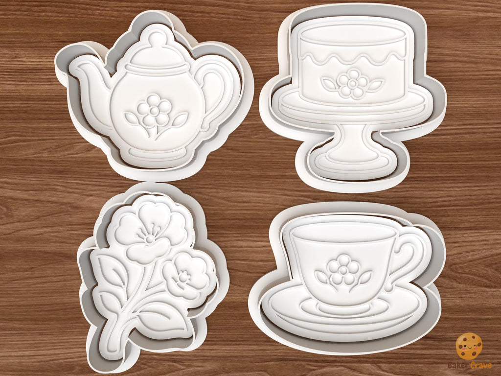 Floral Tea Party Cookie Cutter Set STL File