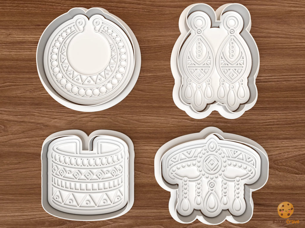African Jewelry Cookie Cutter Set STL File