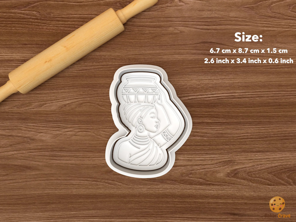African Woman Cookie Cutter Set STL File - single pot carrier woman