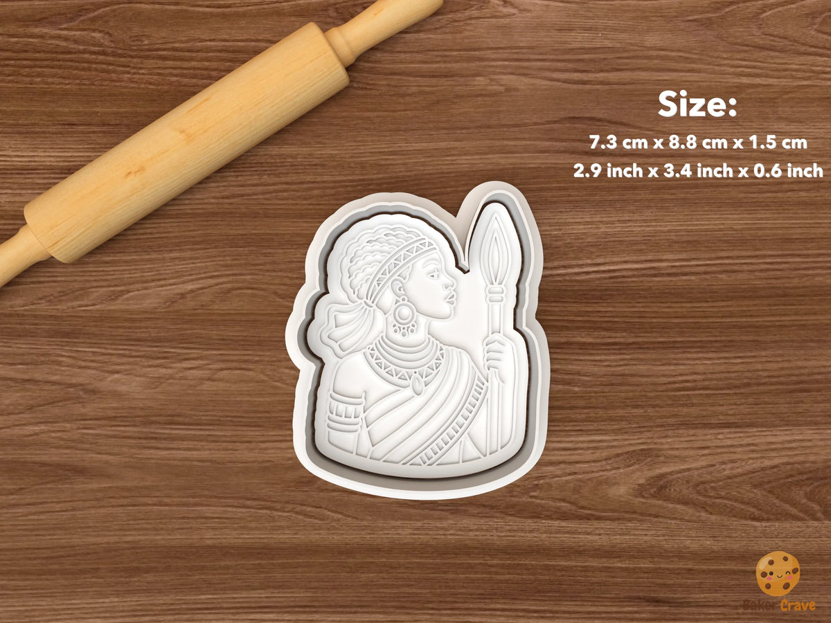 African Woman Cookie Cutter Set - single spear woman