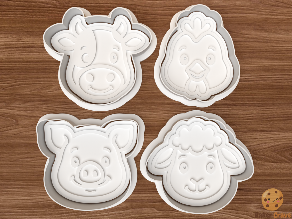 Farm Animal Faces Cookie Cutter Set STL File - animalfix1
